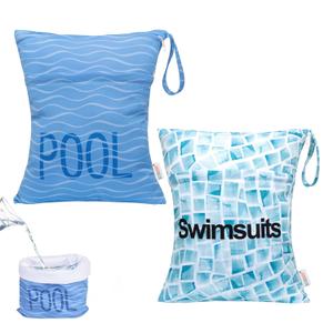 ALVABABY 2pcs Superior Waterproof Wet Dry Bags,Reusable with Two Zippered Pockets, Baby Cloth Diaper Wet Bags,Travel,Beach,Pool,Daycare,Soiled Baby Items,Yoga Gym Bag,Wet bag for Swimsuit (2 count, 02pool&swimsuit)