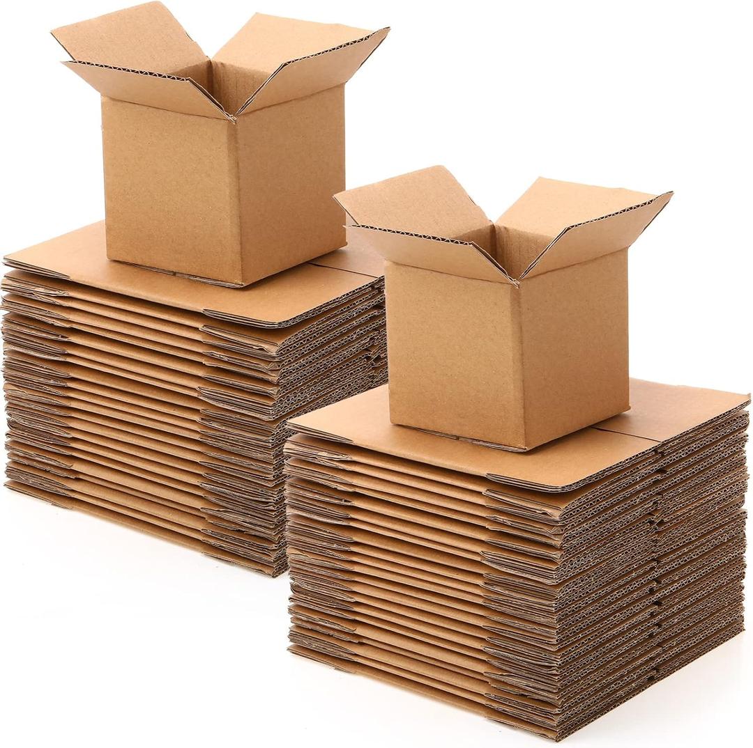 TaoBary 50 Packs 4 x 4 x 4" Shipping Boxes Small Cardboard Boxes Kraft Corrugated for Small Business, Mailing Packing Moving Storing (Brown)