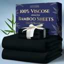 DECOLURE 100% Viscose Derived from Bamboo Sheets Queen Size 4pcs - Ultra Soft & Luxuriously Cooling, 17" Deep Pocket, Double Stitching, Perfect for Hot Sleepers - Queen Bed Sheets (Black)