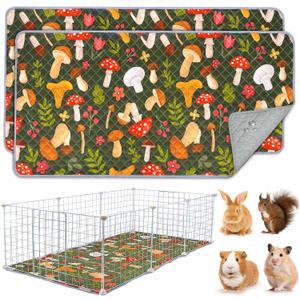 2 Pack Guinea Pig Bedding, Washable Guinea Pig Cage Liner Reusable Guinea Pig Mat Waterproof Guinea Pig Bedding for Cage, Super Absorbant Guinea Pig Pee Pads for Small Animals Hamster Rabbit Squirrel (Mushrooms)