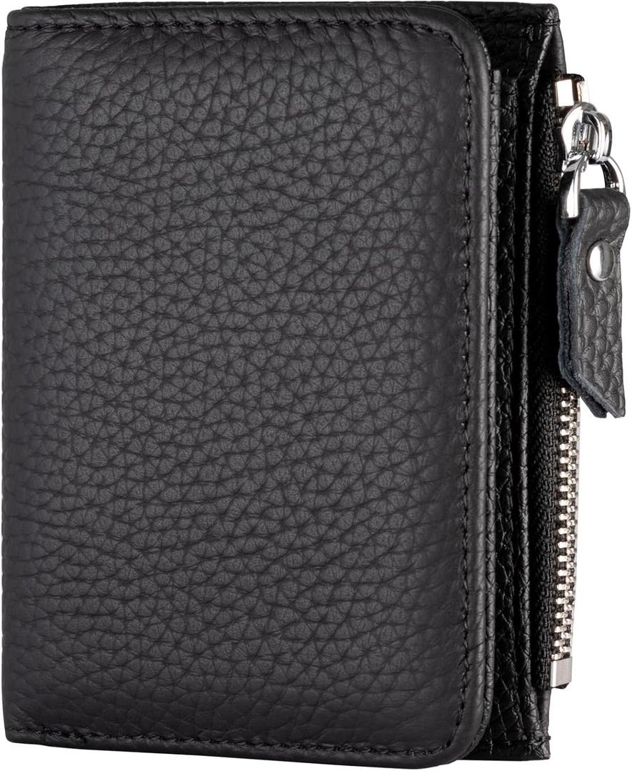 Small Wallet Women Soft Leather RFID Blocking Card Holder with Zipper Pocket Bifold wallet,Black