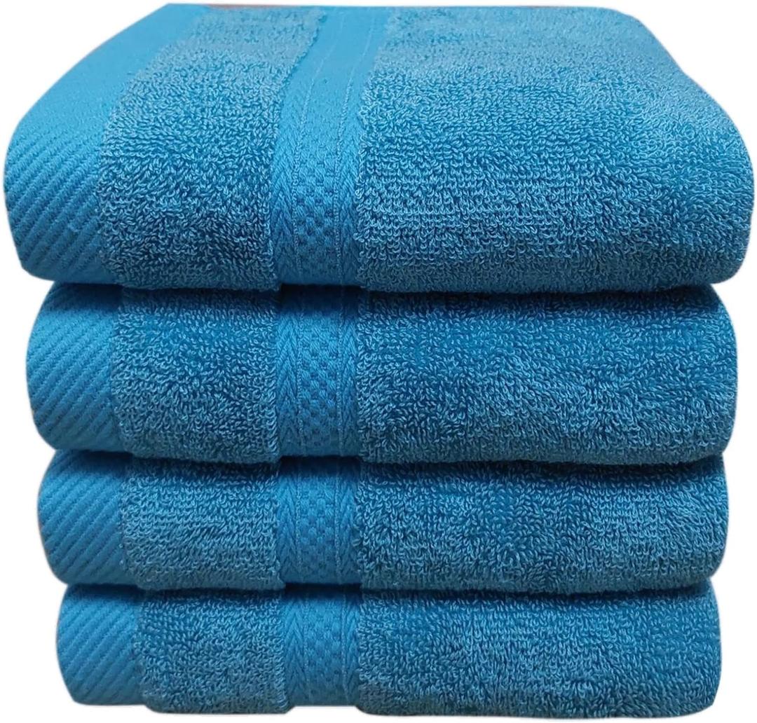 Mother-Earth 4 Pcs Turquoise Blue Fingertip Towels for Bathroom - 11 x 18 Inches, Extra Absorbent and Soft Terry Towels for Sensitive Skin, Quick Dry