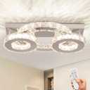 Dimmable Crystal Chandelier Modern Crystal Ceiling Light 3 Rings LED Flush Mount Celiling Light Fixture for Dining Room Bedroom Living Room (round two, dimmabble)