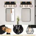 FadimiKoo 3-Light Farmhouse Bathroom Vanity Light Fixtures, Wood Bathroom Lighting Over Mirror, Black Vanity Lights with Metal Lampshade, Vintage Wall Light Fixtures for Bedroom, Living Room, Hallway