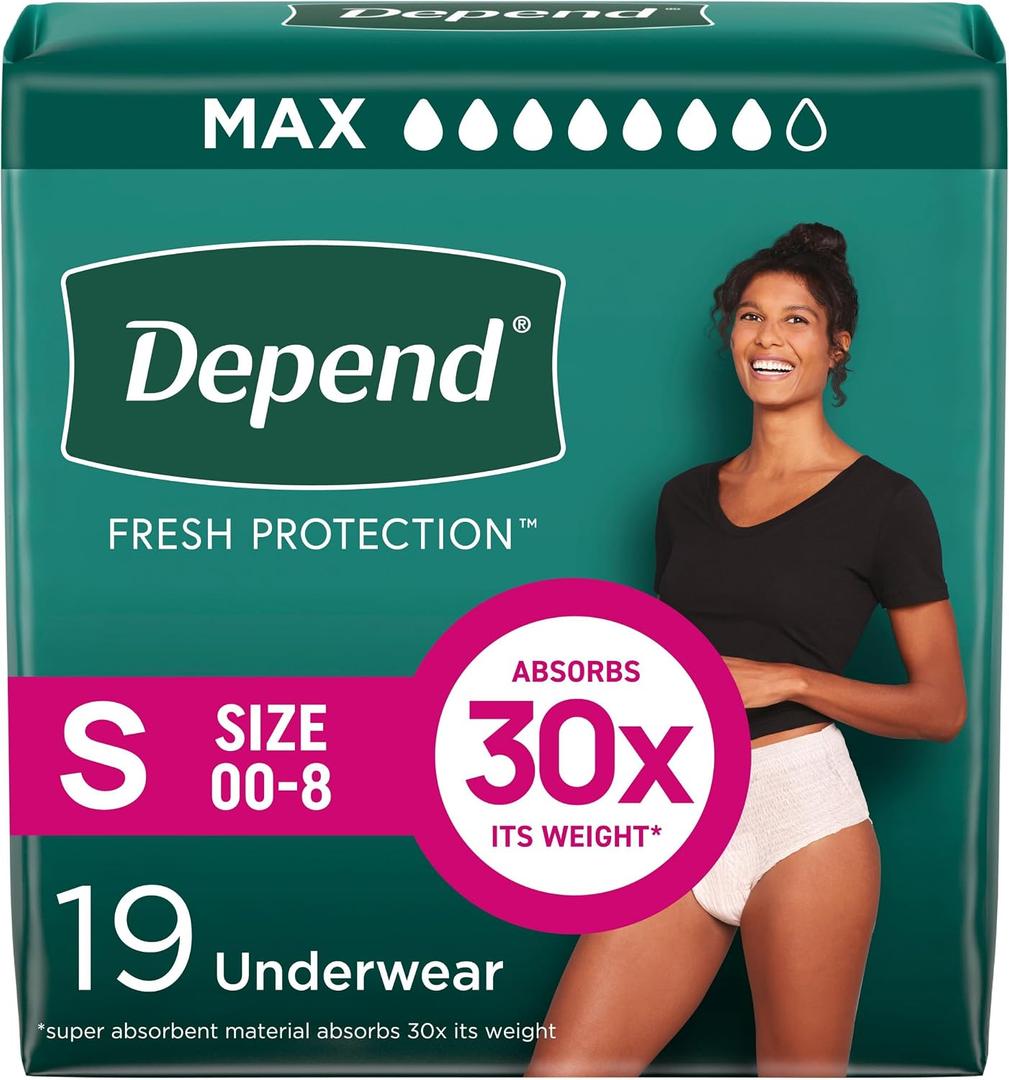 Depend Fresh Protection Adult Diapers, Incontinence Underwear for Women, Disposable, Maximum, Small, Blush, 19 Count