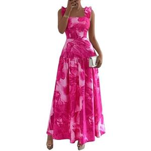 BTFBM Dresses for Women Summer 2026 Formal Long Wedding Guest Dress | Square Neck, Ruffle Straps,Smocked,Pockets,Floral,Maxi,Homecoming Dresses,Cocktail,Prom,Beach Vacation Clothes Size L
