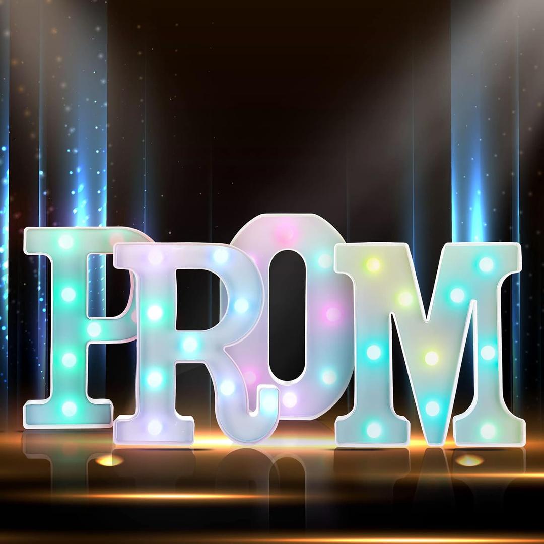 Kathfly 4 Pcs LED Prom Letter Lights 3D Extra Large Prom 2026 Light up Sign Marquee Letters Decorations for 2026 Graduation Party Supplies(Holographic)