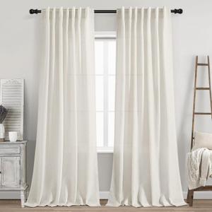 Cream Natural Linen Curtains 90 Inch Length 2 Panels Set for Living Room Rod Pocket Back Tab Pleated Window Curtain Drapes Neutral Rustic Farmhouse Decor Ivory Dining Room Curtain 90 inches Long