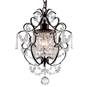 FLSFU Modern Mini Crystal Chandelier,Iron Bronze Crystal Light Fixtures Ceiling Mount 1 Light Small Chandeliers for Bedroom Elegant Hanging Lighting for Girls Room Dining Room Closet Kitchen Island