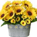 Artificial Flowers Fake Sunflowers in Pot, Faux Silk Flowers Floral Table Centerpiece Decoration, Rustic Potted Greenery for Farmhouse Home Decor, Sunflower 