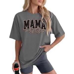 Mama Shirts for Women 2046 Oversized Mama Letter Print Cute Bow Mom Life Tshirts Mom Short Sleeve Casual Trendy Graphic Tees, Large