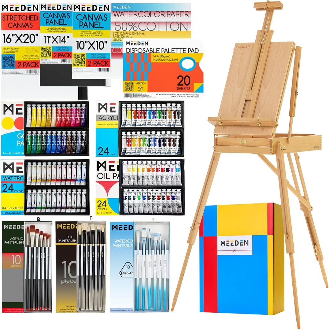 MEEDEN 141PCS Art Supplies with French Easel, All-in-one Painting Set for Artists Beginners