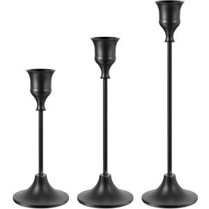 Black Candlestick Holders Taper Candle Holders, Set of 3 Vintage Candle Sticks Holder Decor Used as Fireplace Mantel or Table Centerpieces for Wedding, Dinning, Party