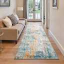 2x6 Rug Runners for Hallways Kitchen Runner Rug Non Slip Washable Blue Long Runner Rugs with Rubber Backing Soft Abstract Carpet Runner for Hallways, Kitchen, Bedroom, Bathroom, Entryway