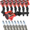 CarBole 8 Pack Curved boot Ignition Coils & Spark Plug SP479, 15% More Energy for Ford F-150 F-250 F-350 4.6L 5.4L V8 DG508 DG457 DG472 DG491 4.6L 5.4L V8 Lincoln Mercury Crown Victoria Expedition (8 Coils & 8 Spark Plugs)