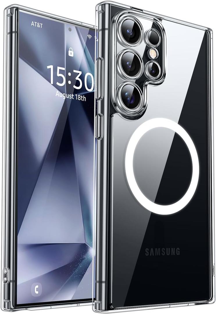 CANSHN Designed for Samsung Galaxy S24 Ultra Case Clear [Full Camera Protection] [Compatible with MagSafe] Non-Yellowing Shockproof Protective Phone Cover 6.8 Inch - Clear