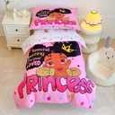 4 Piece Toddler Bedding Set for Girls,Toddler Black Girl Magic Comforter Set,Black Princess Toddler Bed Comforter Set Includes Comforter, Flat Sheet,Fitted Sheet,Pillowcase