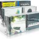 3Tier Clear Acrylic CD Holder Cascading CD Storage Rack, DVD/CD Display Rack & Vinyl Record Storage Stand Holds up to 24 Standard CD Cases for Media Shelf Storage and Organization (Clear, Medium size)
