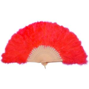 Huralona 1920s Vintage Style Folding Handheld Flapper Feather Hand Fan (Red)