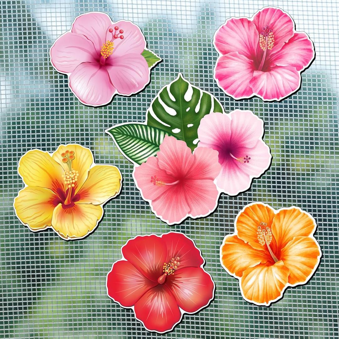 Konohan 12 Pcs/6 Pairs Screen Door Magnets Hibiscus Tropical Flower Double Sided Screen Door Magnetic Flexible Protector Decorative Magnets for Summer Window Sliding Doors