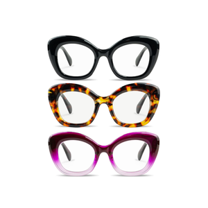 Reading Glasses for Women 3 Pack Oprah Stylish Cat Eye Oversize Readers Blue Light Blocking with Spring Hinge