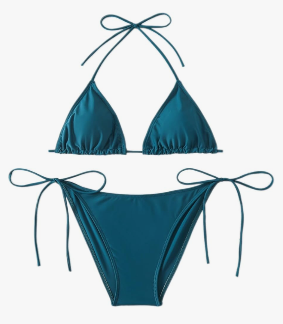 Women's Solid Color Halter Neck Tie - Side Bikini Set Size XS
