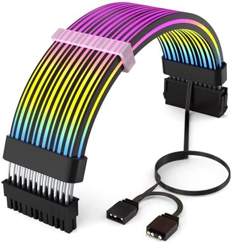Sirlyr 24 Pin RGB Cable, RGB PSU Cables Extensions - 5V 3Pin Addressable ARGB Motherboard Power Supply fit Black PC Case Build Black Style