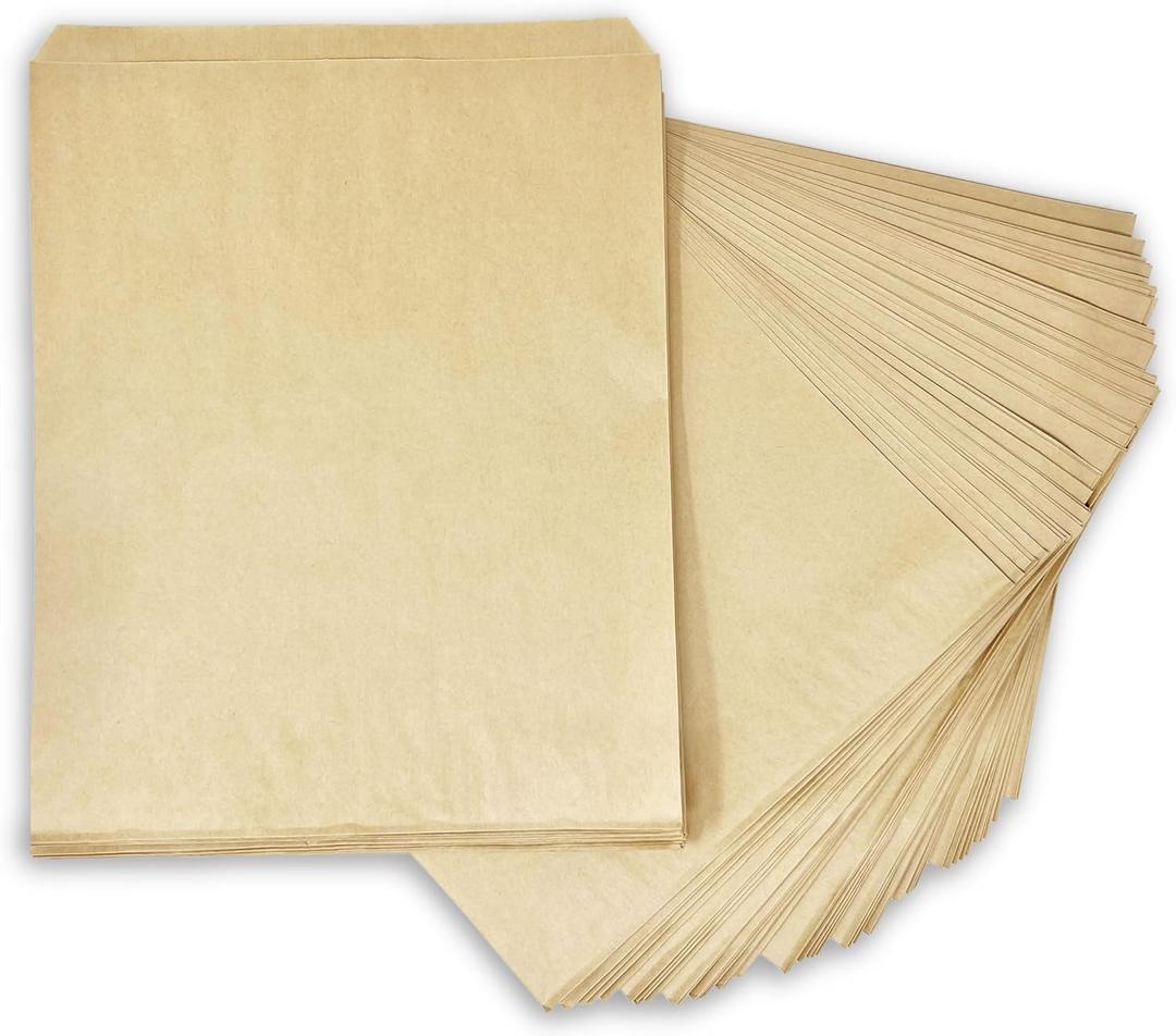 Flexicore Packaging Flat Brown Kraft Paper Bags Size: 10 Inch Wide X 13 Inch High | Count: 100 Bags | Color: Brown