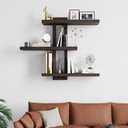 yaqew Variable Wood Floating Shelves Set of 3, Wall Cube Shelves 28.35" Max, Wall Shelves for Living Room Bathroom Bedroom - Dark Walnut Color - 28.35" x 23" x 5.9" Max, 5.9" deep