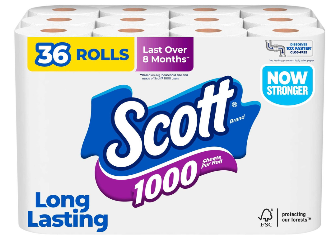 Scott 1000 Toilet Paper, 36 Rolls, 1000 Sheets Per Roll
