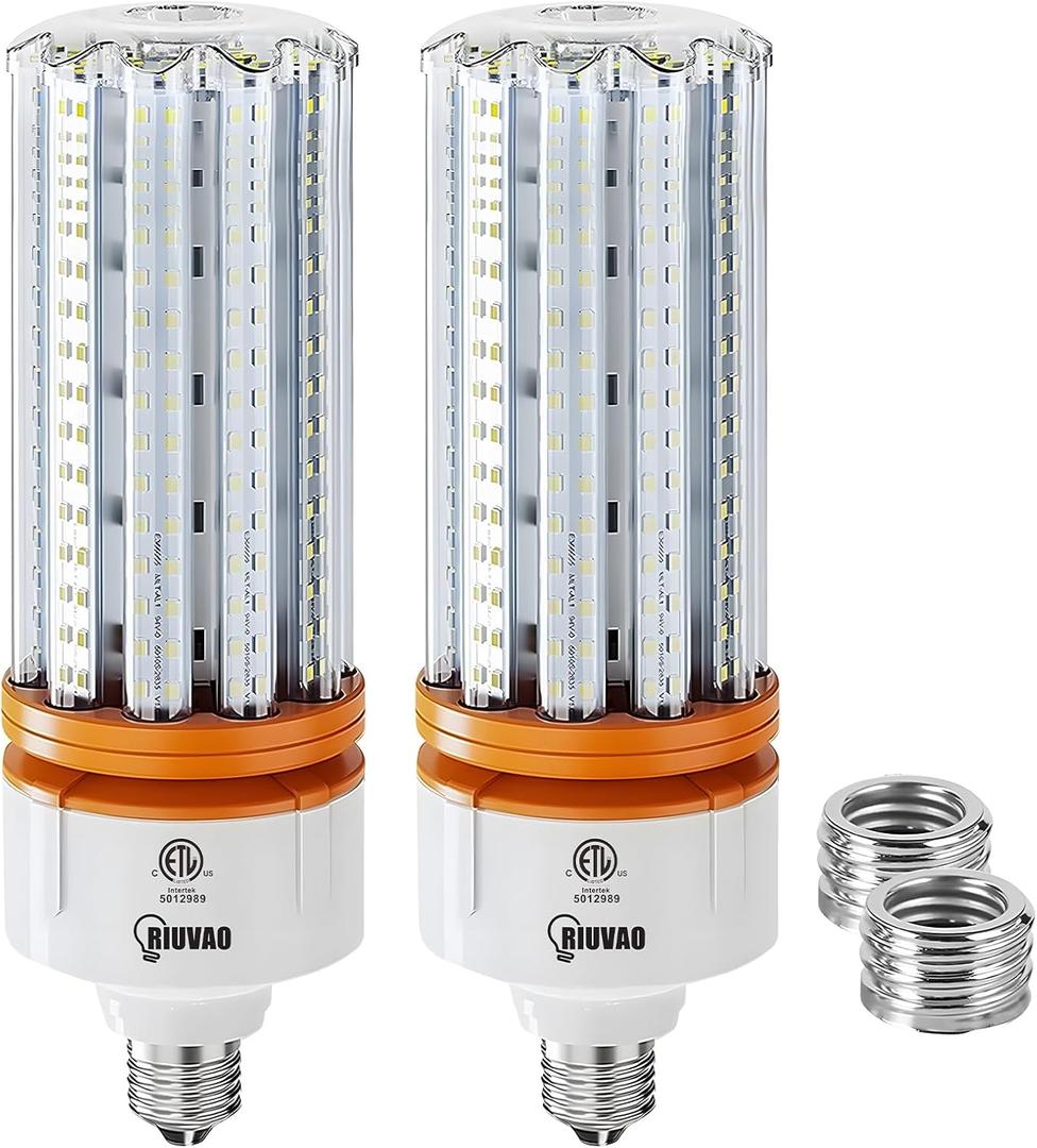 RIUVAO 1000W Equivalent LED Corn Light Bulbs, 2 Pack 100W Led Corn Bulb 5000K Daylight White E26 E39 for Large Area Lighting, WarehouseHigh Bay Lighting Wide Application