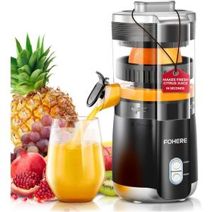 FOHERE Citrus Juicer Electric, Hand-Free Orange Juicer Machine with 2 Interchangeable Cones, Automatic Juice Squeezer for Orange, Lemon, Grape, Pomegranate, Cleaning Brush Included