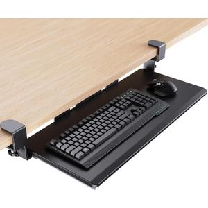 HUANUO Keyboard Tray Under Desk, Pull Out Keyboard Tray with C Clamp Mount, 26.5 W x 11.8 D Slide Out Computer Keyboard Drawer Mouse Tray for Typing, Black