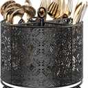 360° Rotating Utensil Caddy Countertop - Cutlery Silverware Caddy Holder with 4 Compartment - Higher Raised Flatware Organizer with Handle for Party Kitchen Counter Office Black