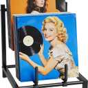 Vinyl Record Storage Stand, 2 Tier Black Thick Steel Rack, Solid Record Holder Display Shelf, Durable Modern Album Storage for Home Decor, Gift for Music Lovers