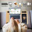 Lap Desk - Laptop Tray for Bed, Lapdesk with Cushion for Couch Sofa Fits up to 17.3 Laptop, Lap Table with Portable Handle,Self-Adhesive Mousepad with Foldable Metal Device Stand(Light Brown)
