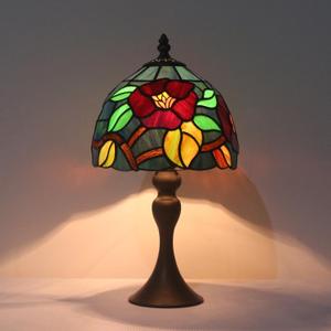 Tiffany Table Lamp,8 Inch Stained Glass Table Lamp,Small Antique Style Lamp,Living Room Bedroom Bedside Nightstand Desk Lamp(Crabapple Blossom)