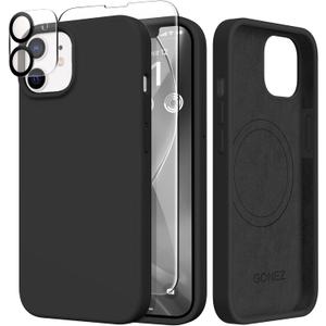 GONEZ Magnetic for iPhone 12 Case / 12 Pro Case, Compatible with MagSafe, [Screen Protector + Camera Lens Protector], Silicone Shockproof Anti-Scratch Protective Phone Case 6.1 inch, Black