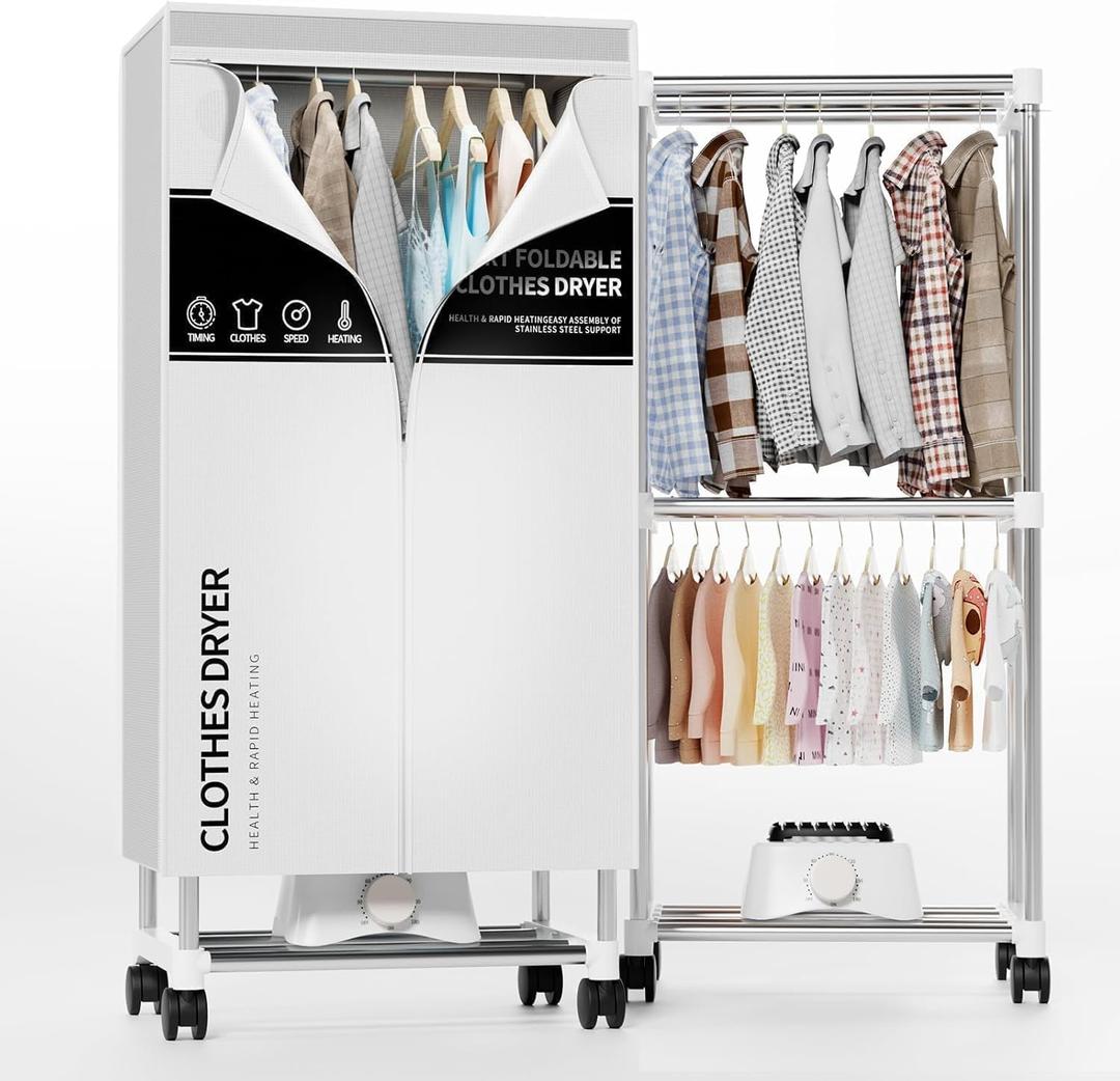 Clothes Dryer, Portable Drying Machine with Timer, 60inch Laundry Drying Wardrobe with Large Capacity, Electric Dryer/Rack for Home | Appartments (Grey)