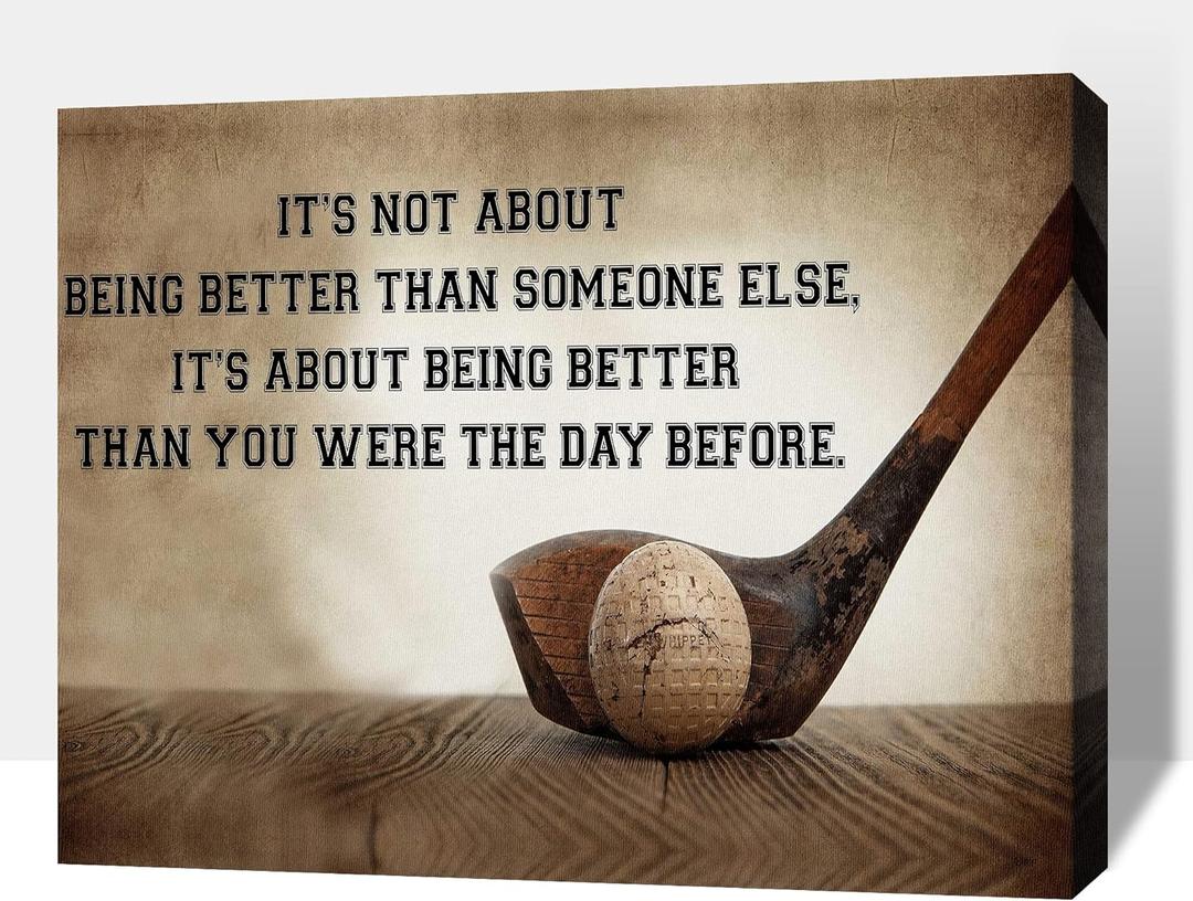 Inspirational Canvas Wall Art, Golf Clubs Wall Art Painting Prints for Living Room Wall Decor, Motivational Quotes Poster Picture for Bedroom Decor, Framed Artwork for Office Home Decor 12x18 Inches