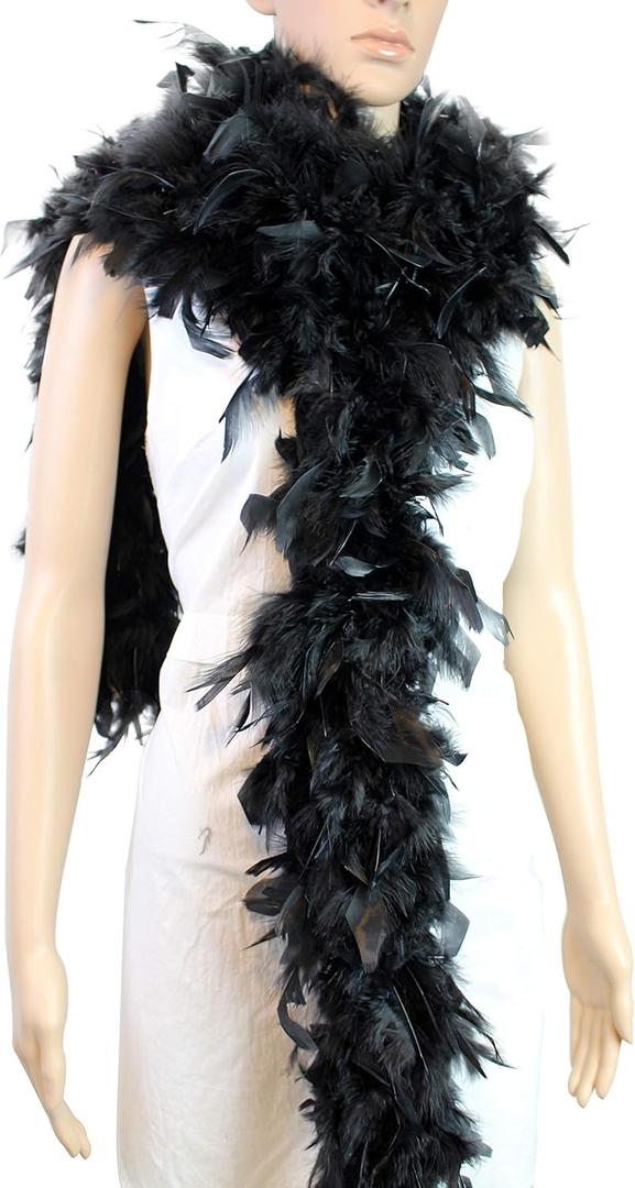 80 Gram 2 Yard Chandelle Feather Boa, Great for Party, Wedding, Halloween Costume, Christmas Tree Decoration (Black)