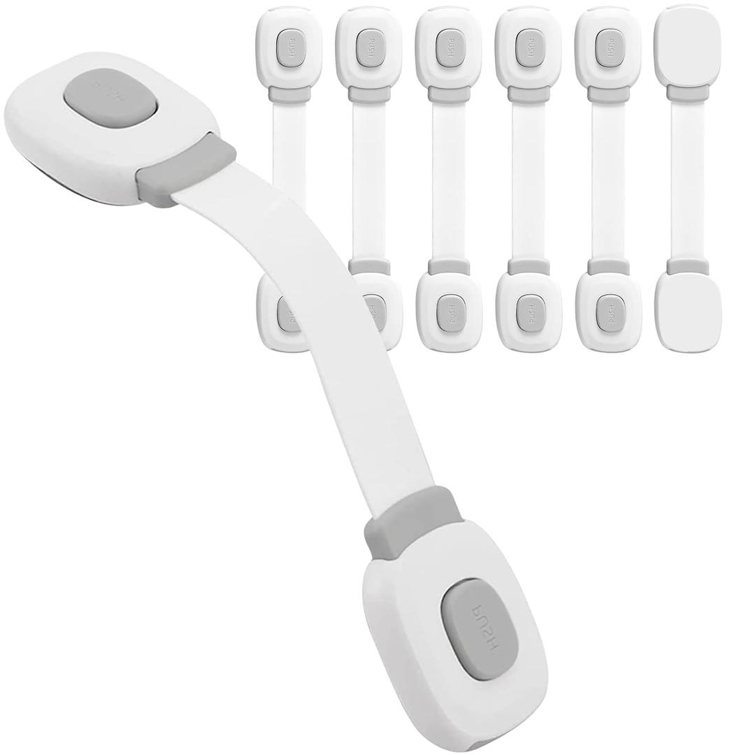 Cabinet Locks Baby Proofing6 Pack, Child Proof Cabinet Locks for Drawers, Fridge, Dishwasher, Toilet Seat, Cupboard, Oven with Strong Adhesive, Easy Installation, No Drilling, Grey