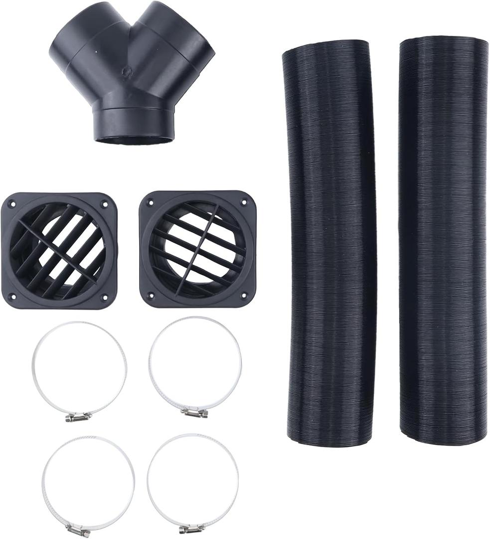 75mm Parking Heater Air Duct Vent Kit Hoses Clamps Y-Branch Connector Flat Air Vent Outlets Compatible with Eberspacher Webasto and More 5KW Chinese Air Diesel Parking Heaters