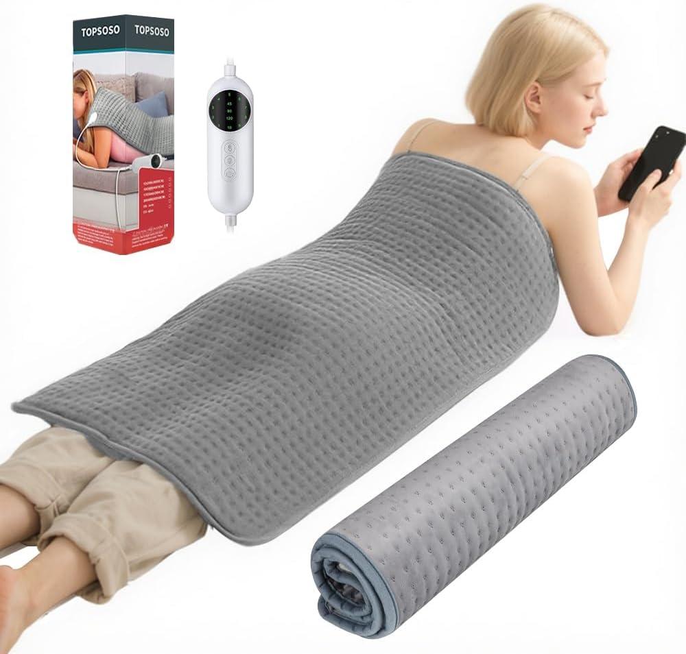 Extra Large Heating Pad for Back Pain Relief, 20x40 Inches, Full Body Heating Pad with Moist Heat Therapy, 10 Temperature Settings, 3 Auto Shut-Off Timers & Soft Flannel Cover, Gifts for Women Men (Gray)