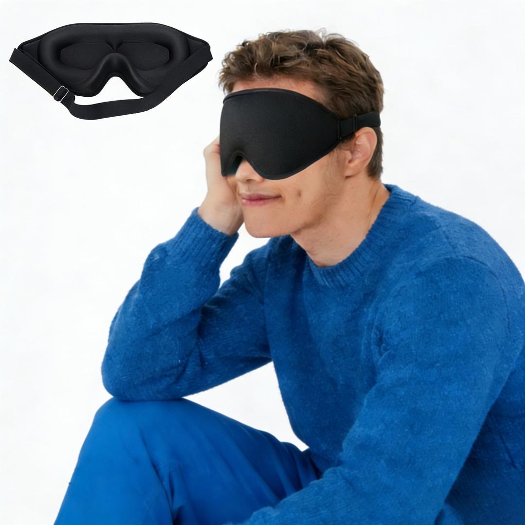 3D Sleep Mask for Side Sleepers, Memory Foam Eye Mask for Sleeping, 100% Blackout, Breathable & Lightweight, Adjustable Strap, No Pressure on Eyes, Soft Travel Sleep Mask for Men & Women Black