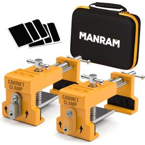 Premium Cabinet Clamps 2 Pack with Protective Case, Solid Cast Steel Construction, Integrated Drill Guide with EVA Pads, Face Frame Alignment Tool Clamp for Cabinet Installation & Woodworking