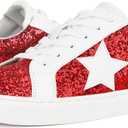 PARTY Women's Fashion Sneaker Lace Up Low Top Comfortable Cushioned Walking Shoes (8, Red Glitter)