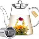 1500ml Glass Teapot, Large Tea Pot with Infuser for Loose Tea and Blooming Tea, Stovetop Safe Tea Kettle, Hand Crafted Borosilicate Glass Tea Maker with Scale Line, Tea Gift Set for Tea Lovers