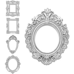 uxcell 10 Pcs Vintage Resin Picture Frames, Mini Picture Frames Oval Rectangle Wall Hanging Frames Display Frame Photo Holder for Home Wall Jewelry Display Hotel Decor, Silver