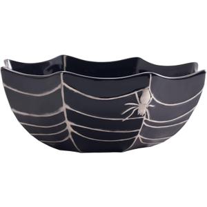Bico Halloween Spider Web 9.5 inch Black Candy Ceramic Serving Bowl, for treats, chocolates, cookiess, Microwave and Dishwasher Safe